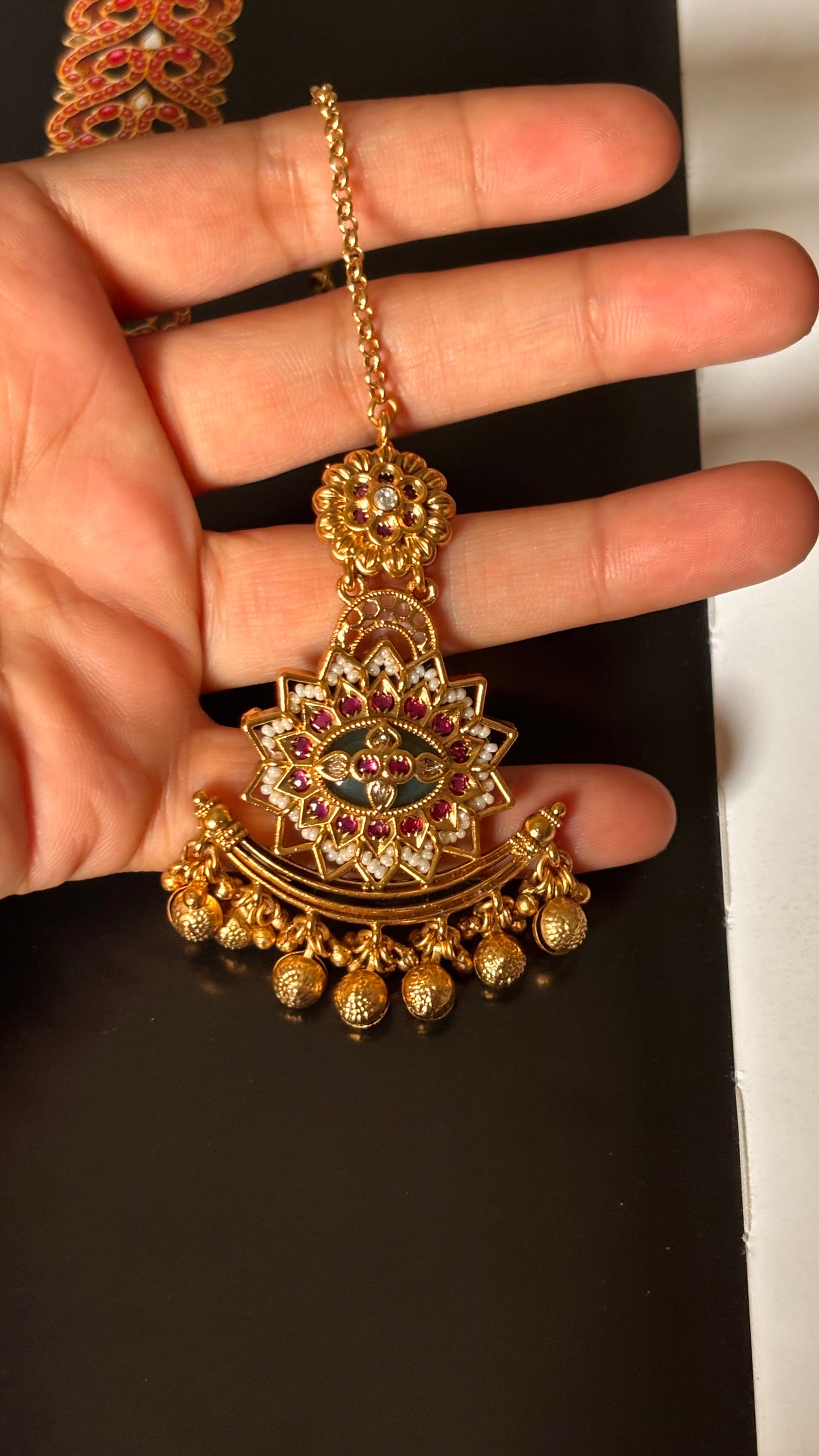 Ruby floral golden gungro drops Maangtika