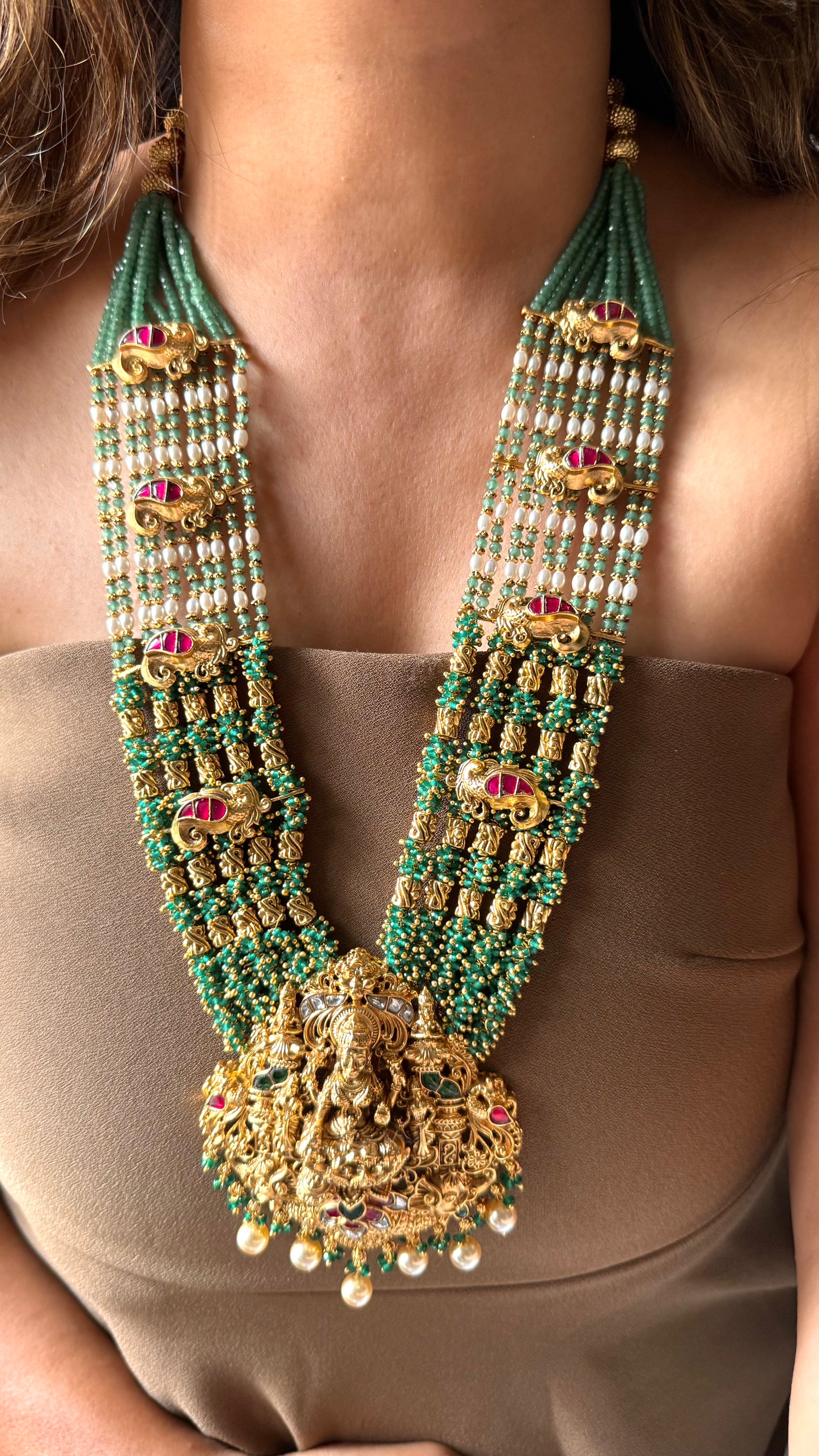 Goddess Laxmi Emerald Temple necklace combo