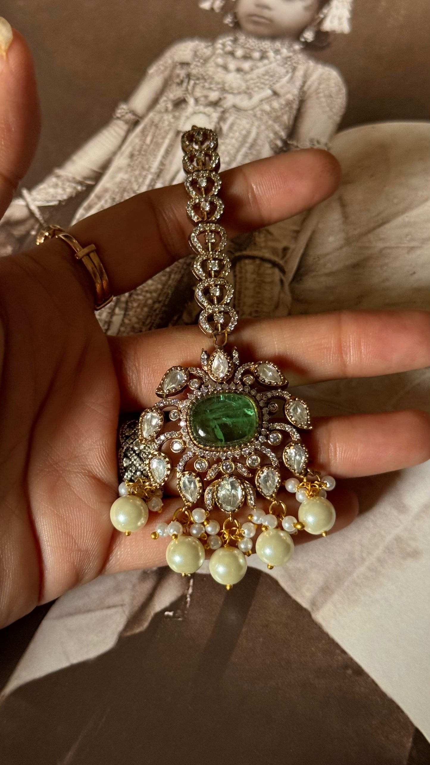 Mint doublet moissanite polki victorian maangtika