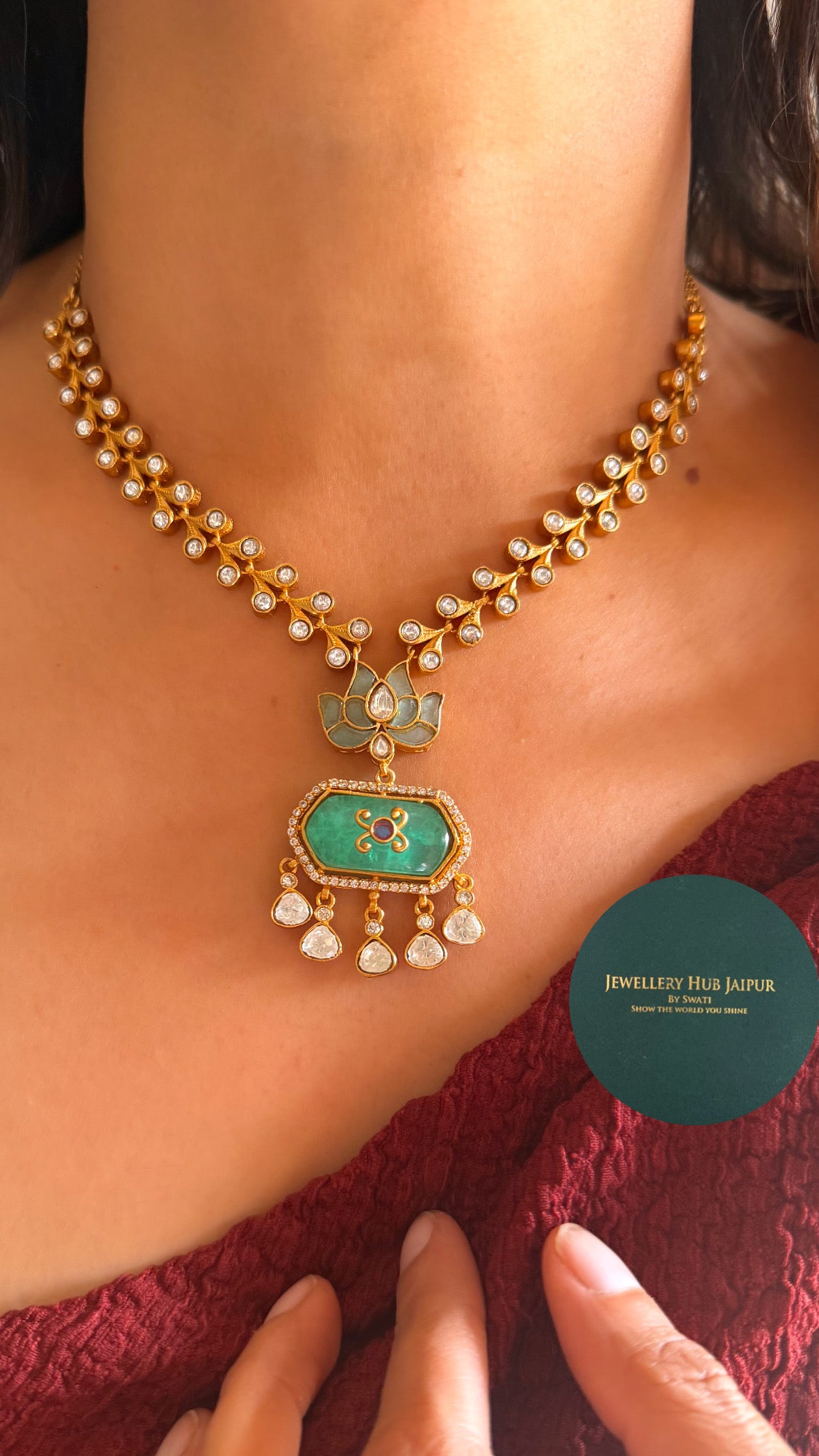 Mint doun]blet real moissanite necklace