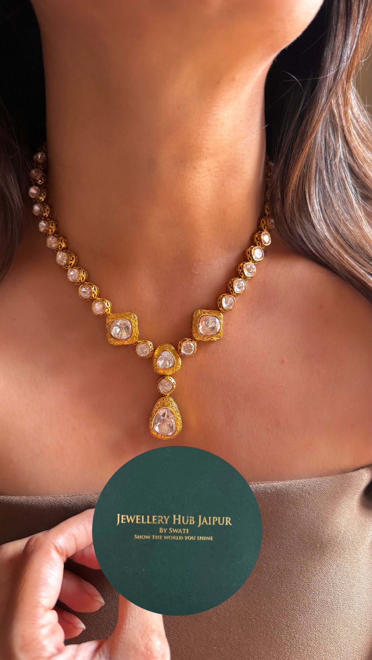 Peeli polki with gold polish collar Necklace