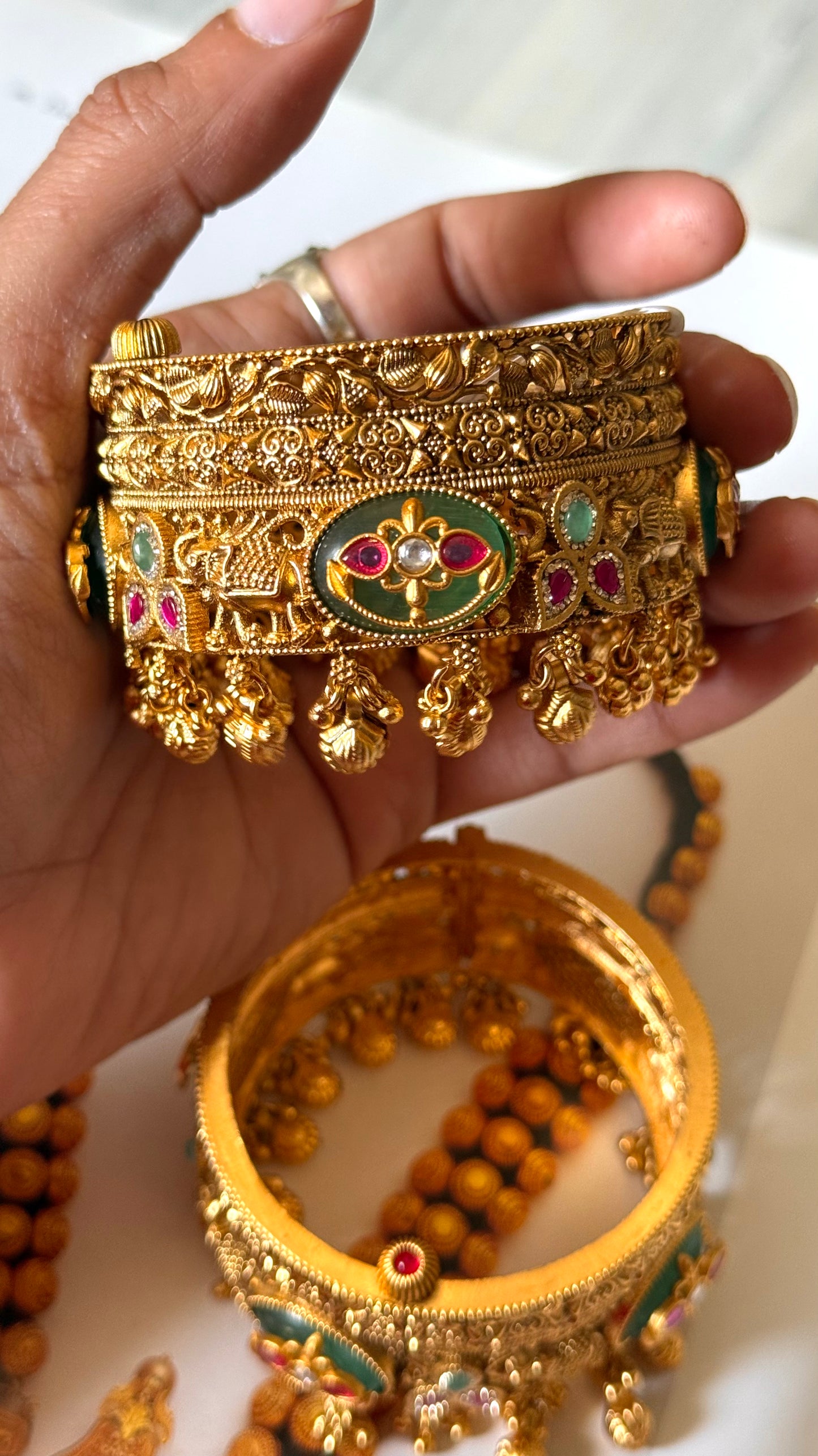 Mint rajwada Kada with ghungroo  bangles