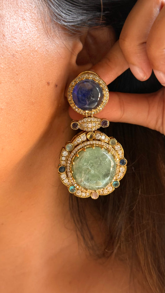 Sabhyasachi inspired Mint Sapphire doublet designer cocktail danglers