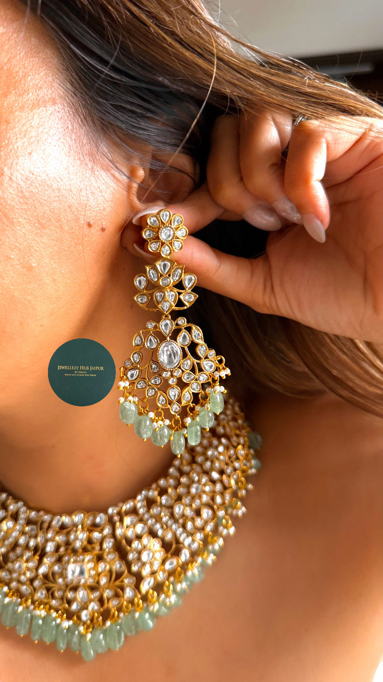Heritage Moissanite floral with mint drop collar set