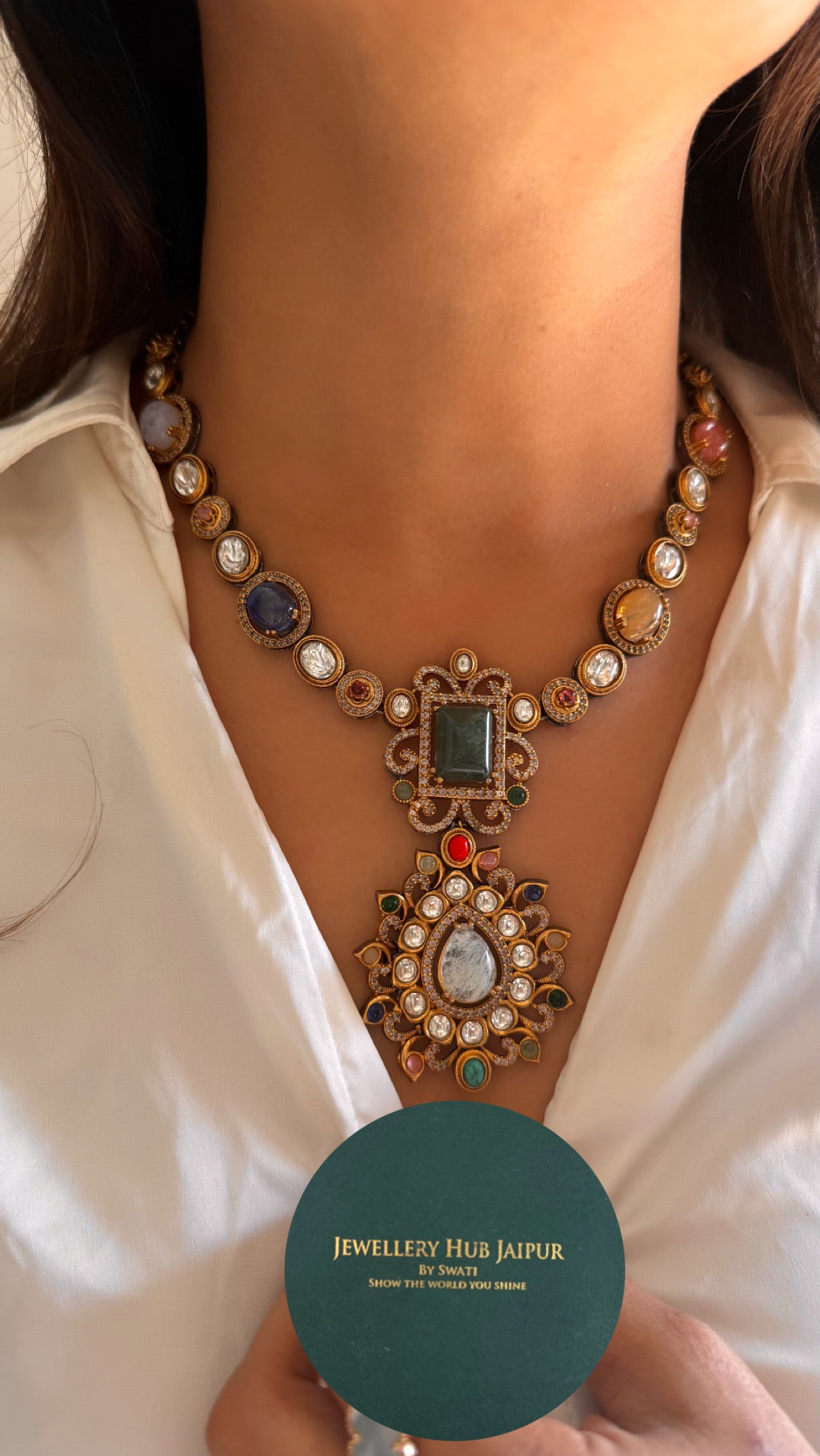 Emerald & mother of pearl sabyasachi inspired necklace