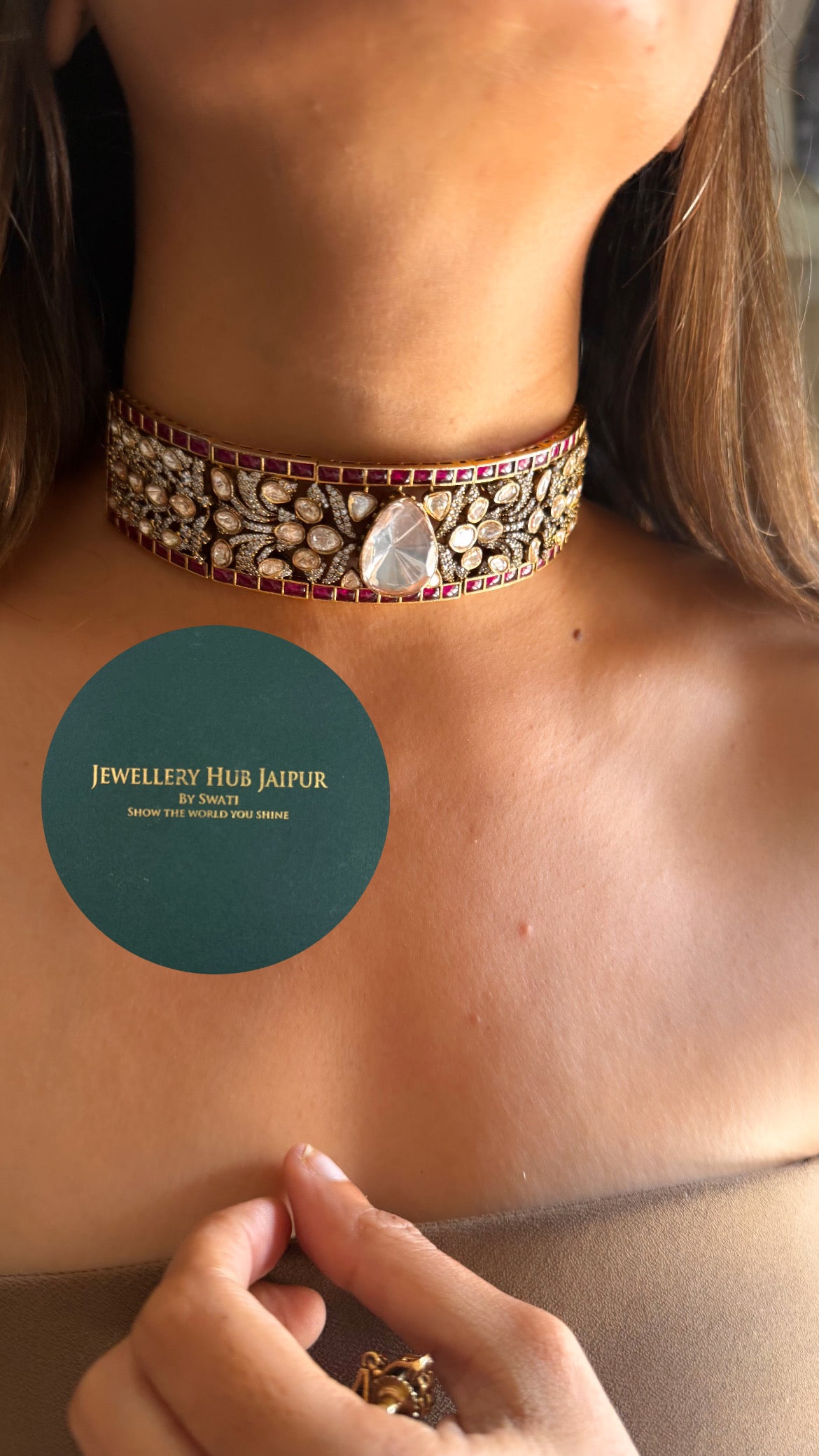 Ruby & moissanite polki designer choker set