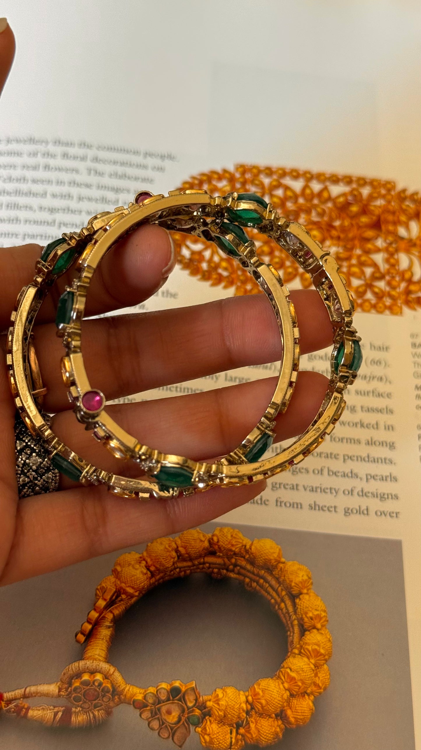 Emerald & rani pink Victorian bangles