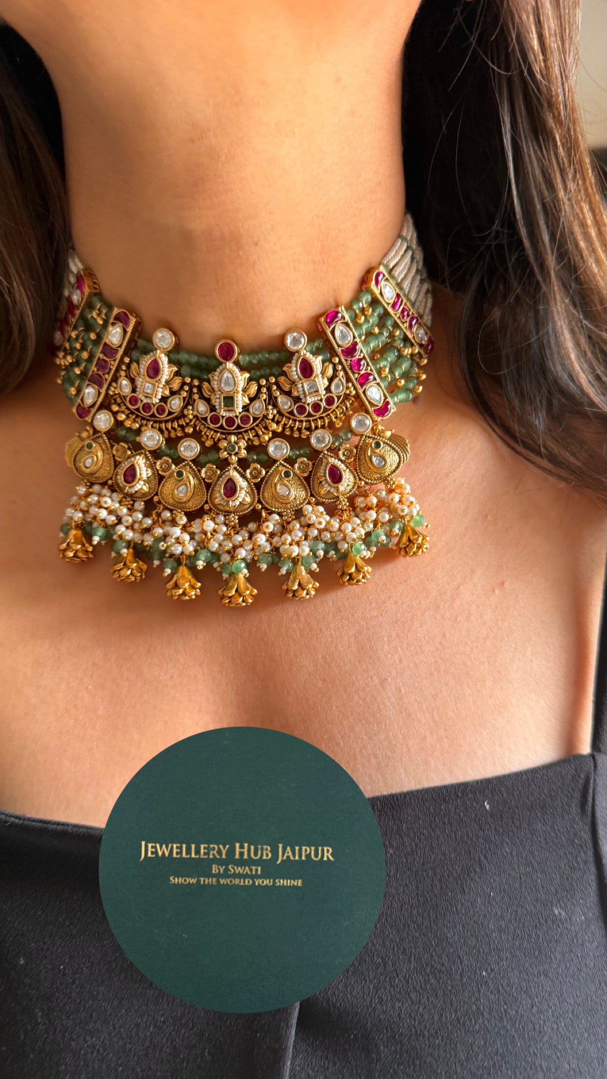 Heritage dropping rose rajwaadi necklace