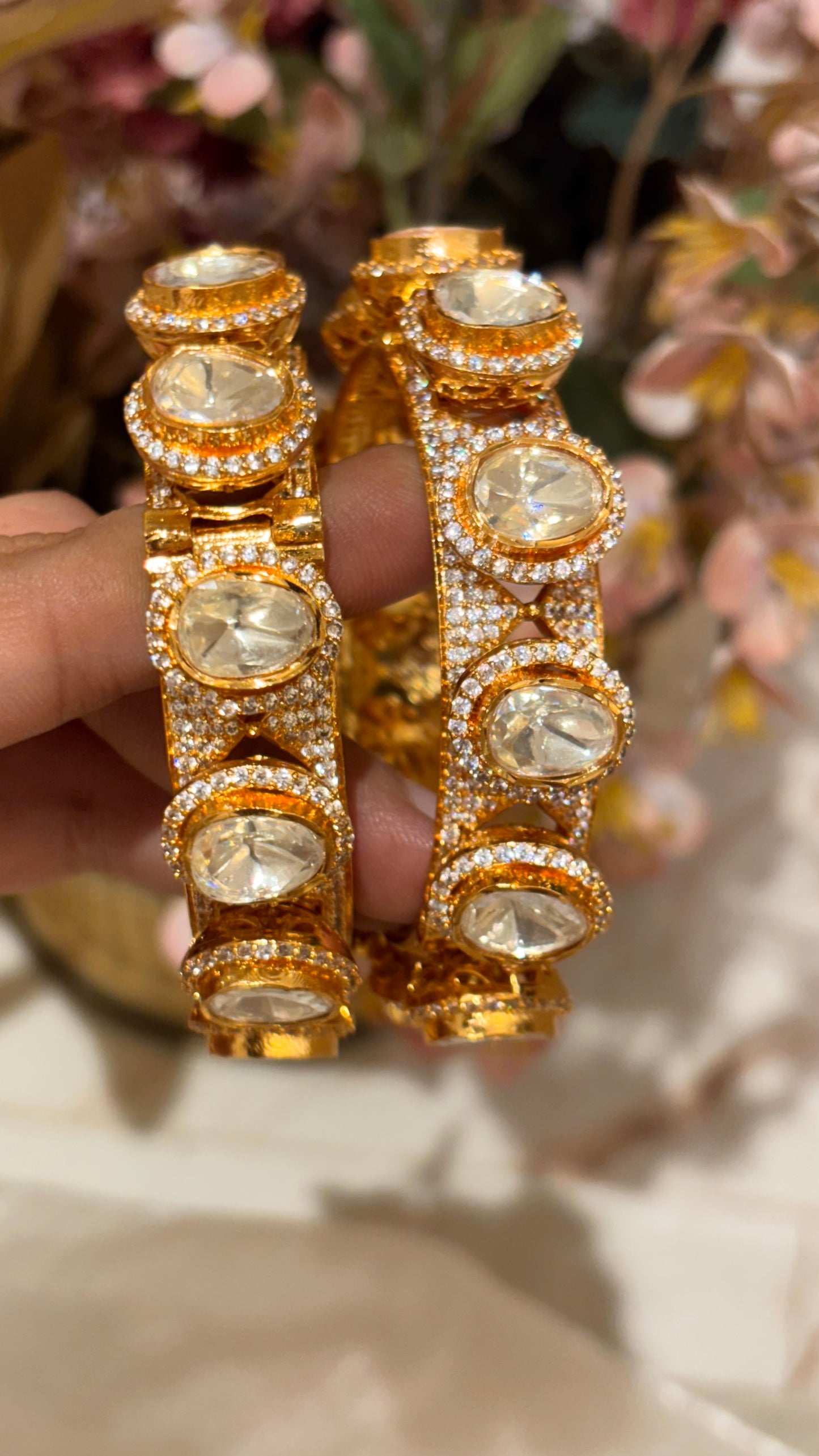 Real moissanite peeli polki gold bangles