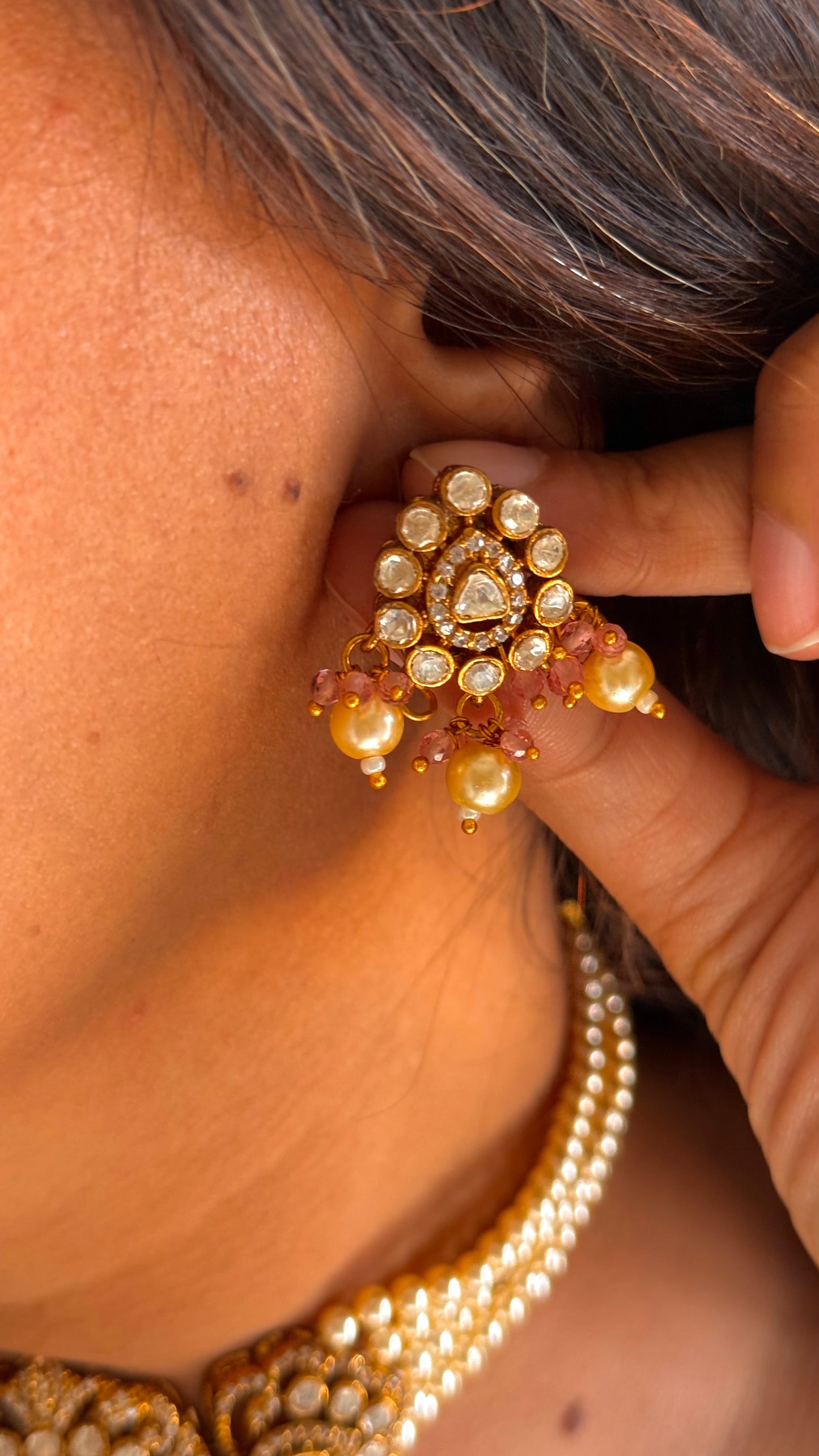 Rosequartz pearl choker