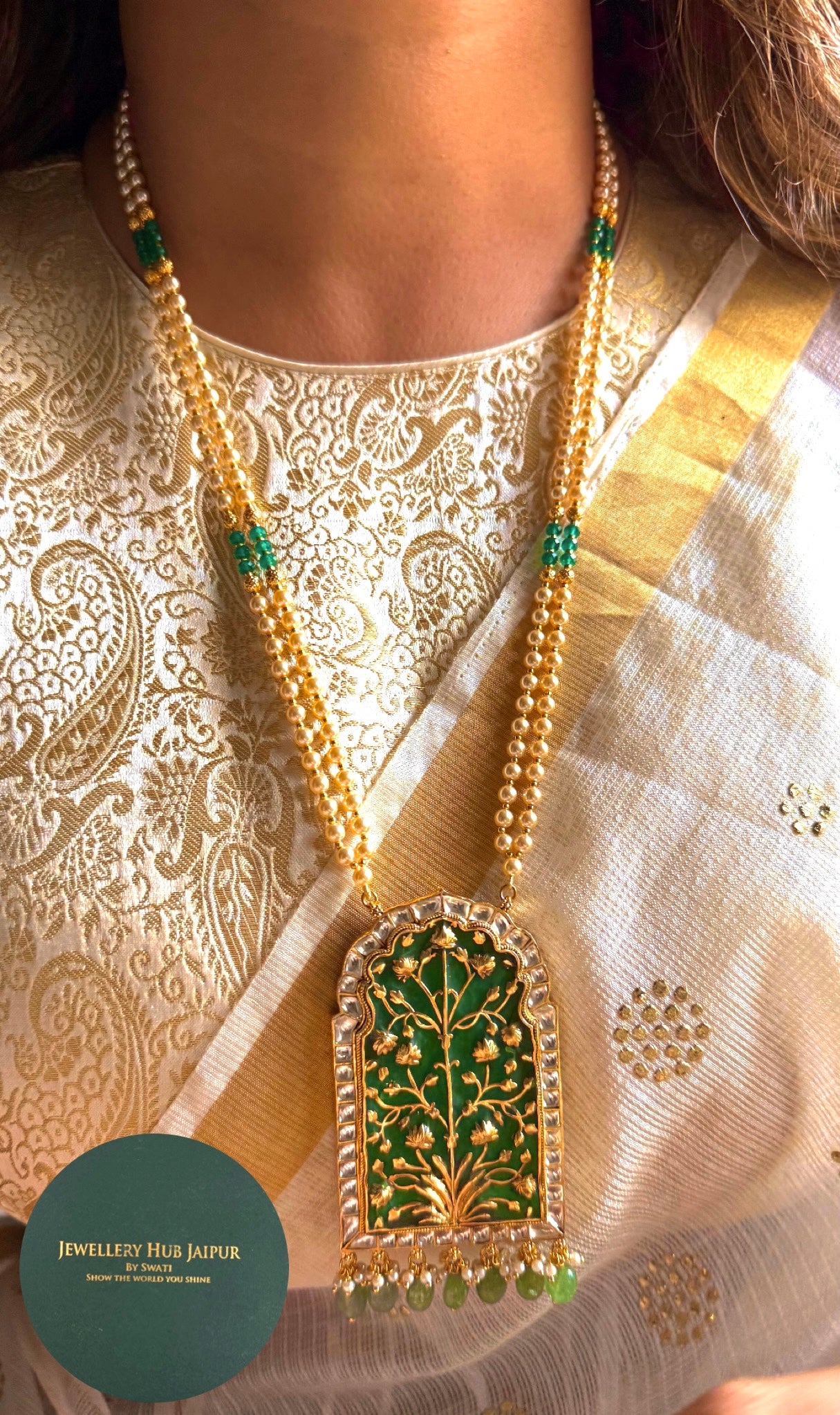 Emerald pakeeza Necklace with dual line mala