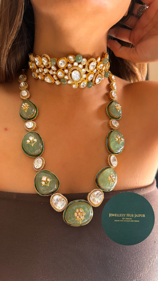 Mint inlay work & natural shades of mint bridal set