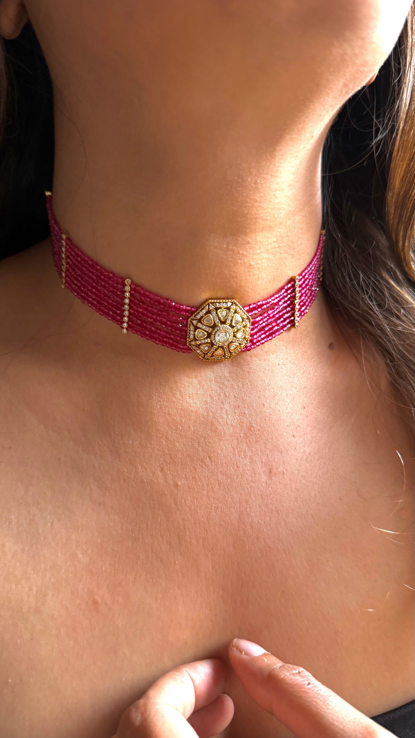 Real Moissanite victorian polki choker