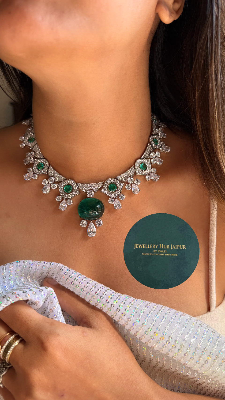 Bvlgari inspired, emerald diamond statement necklace