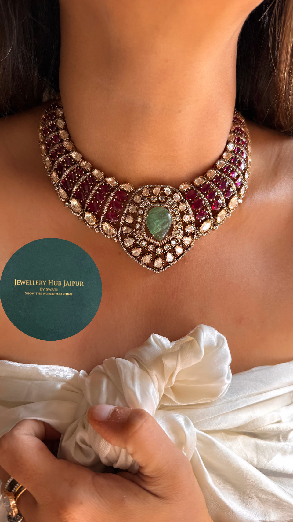 Bridal Asia, inspired mint & rani pink necklace set