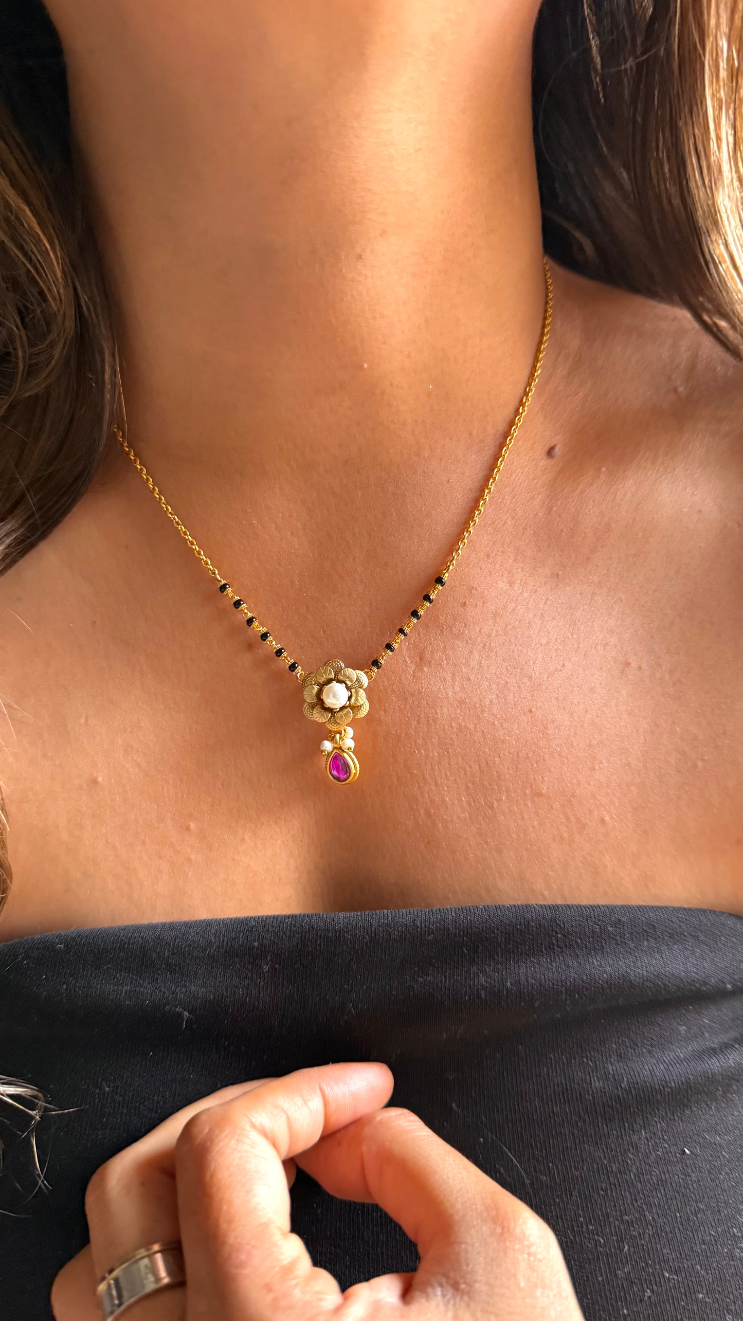 Ruby floral pattern Mangalsutra