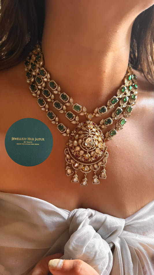 Emerald doublet moissanite 3 layer collar set