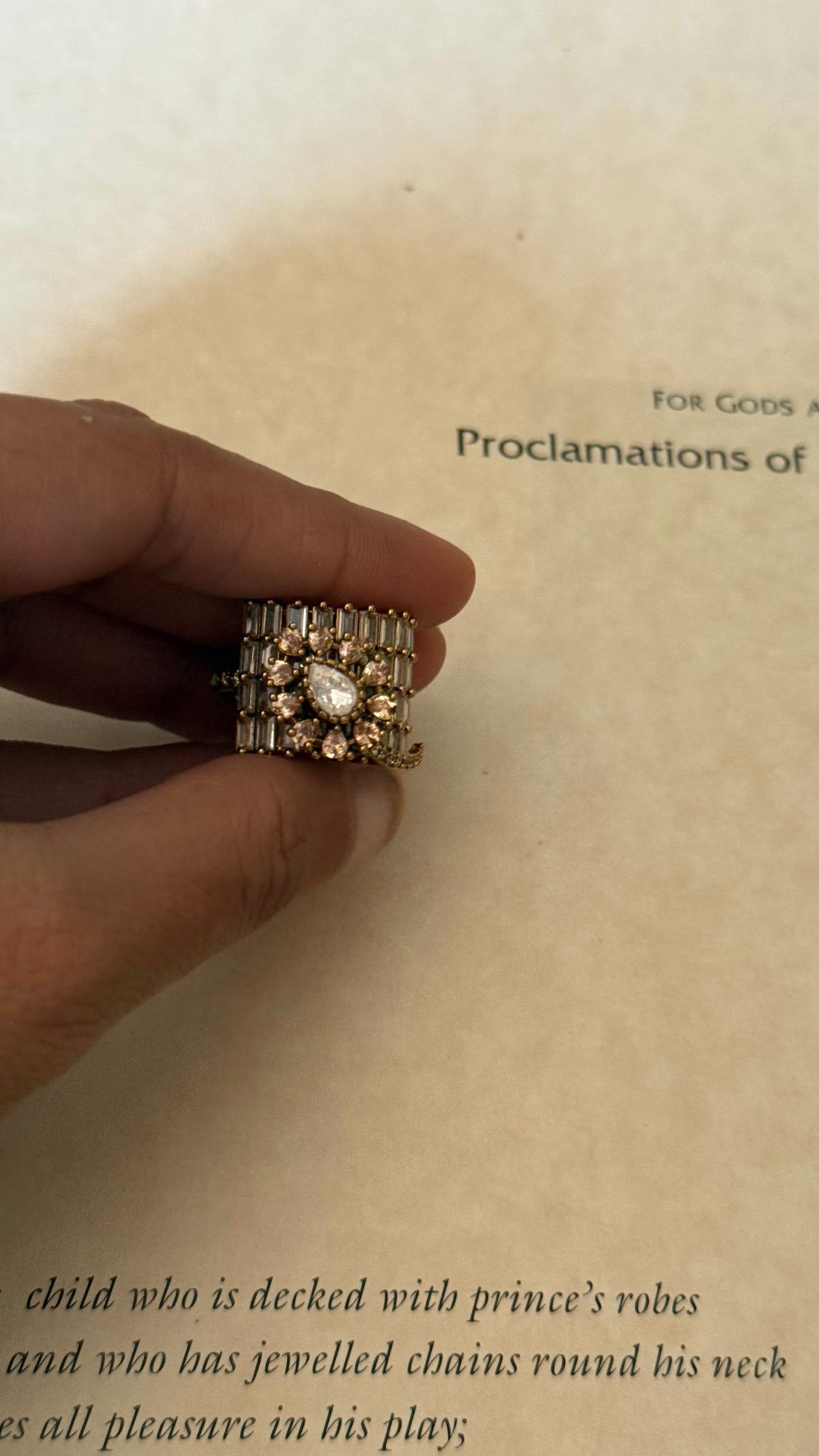 Peach moissanite uncut polki designer adjustable ring