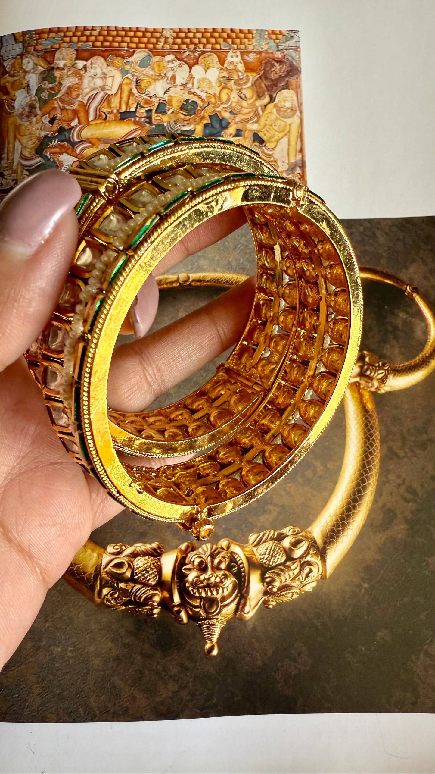 AC kundan emerald meenakari openable bangle