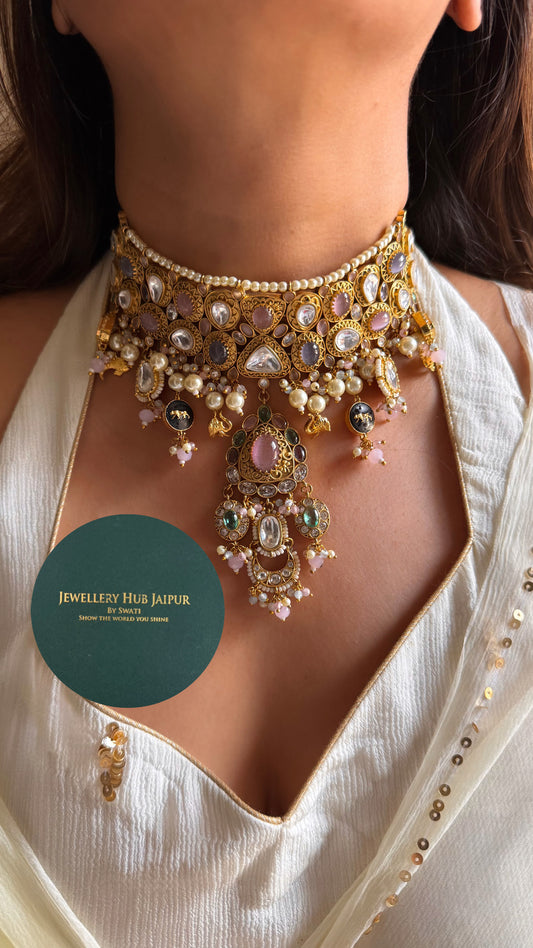 Sabyasachi inspired rose quartz designer choker