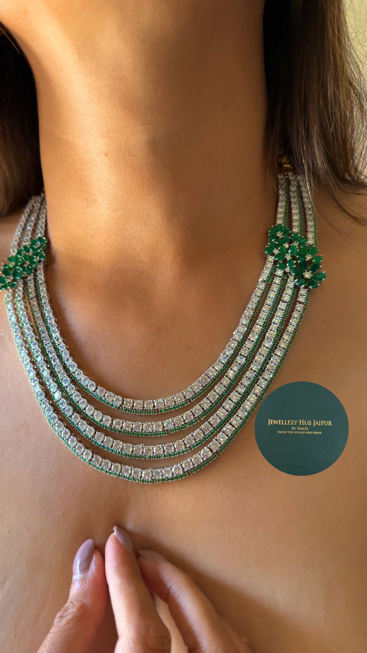 Eshaanya Tripple layer floral emerald cz diamond