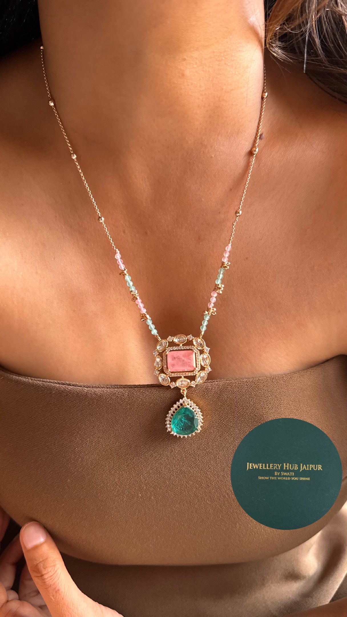 Rose quartz & turquoise minimalist pendant set