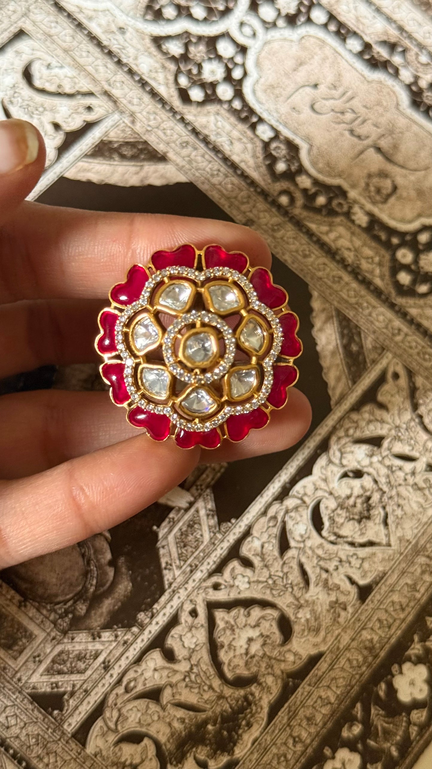 Rani pink katdana floral moissanite adjustable ring