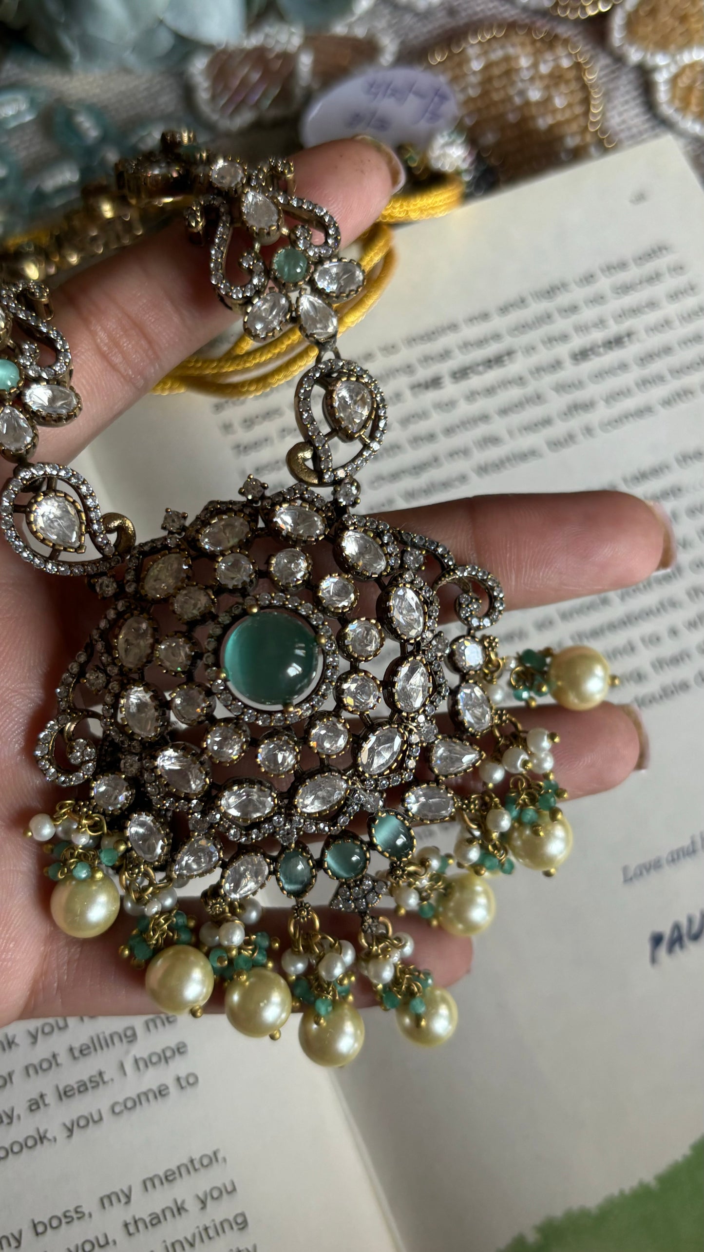 Mint Moissanite collar necklace with earrings