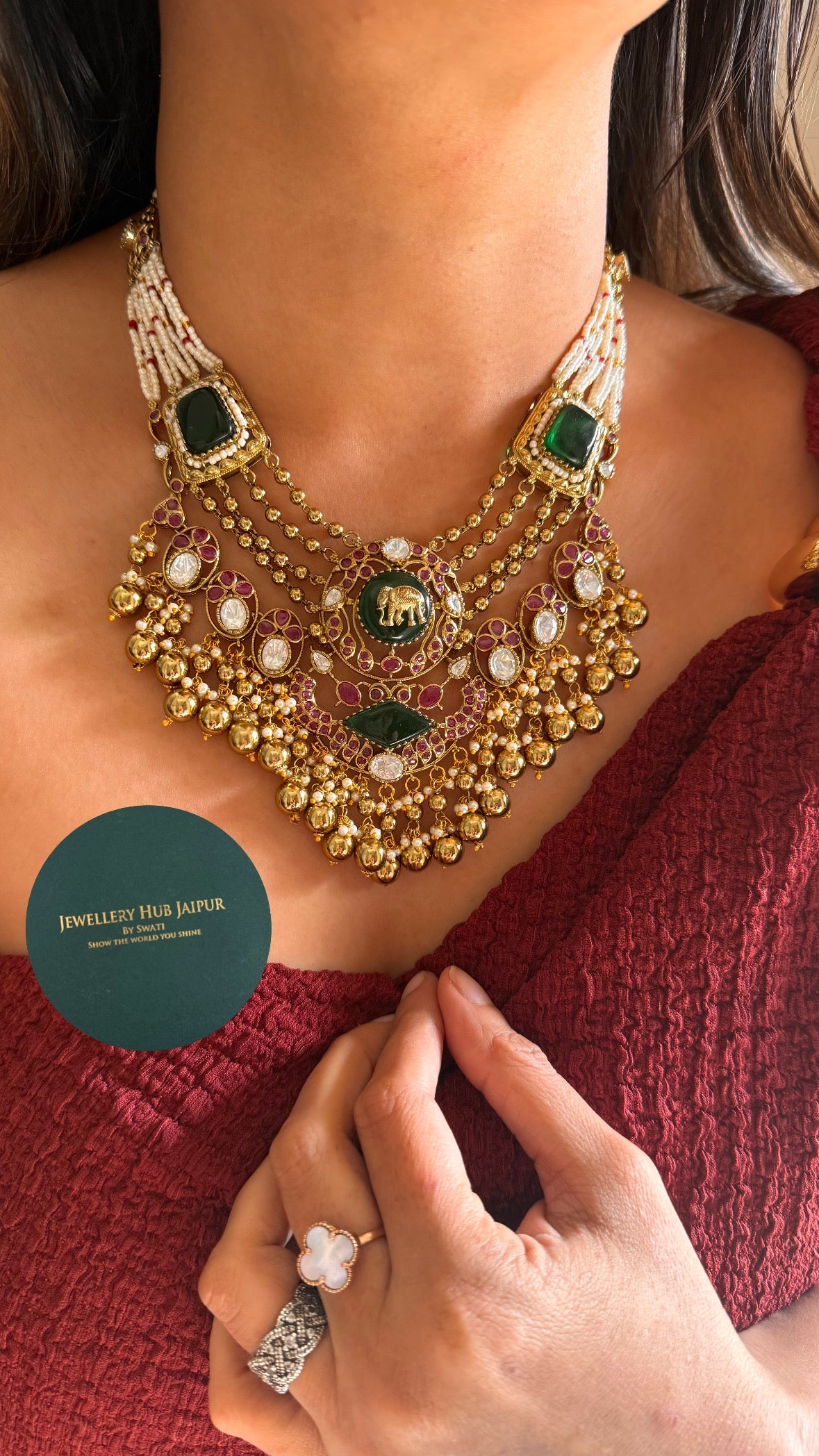 Emerald Gajanan inspired rajwada necklace