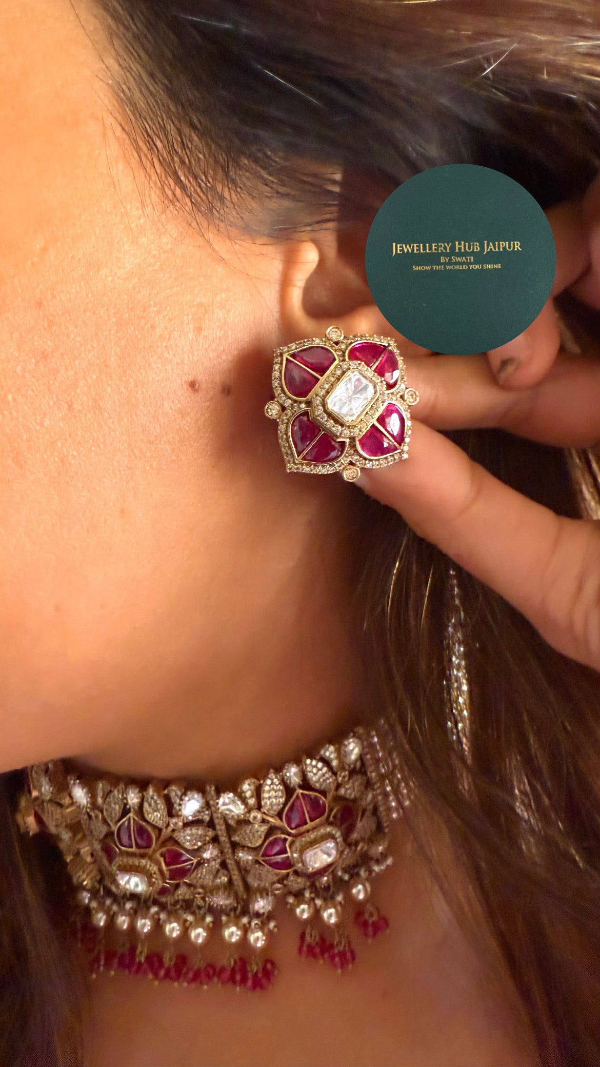 Naina ruby katdana moissanite thread choker