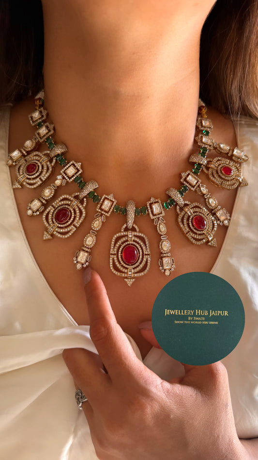 Ruby & emerald doublet necklace set
