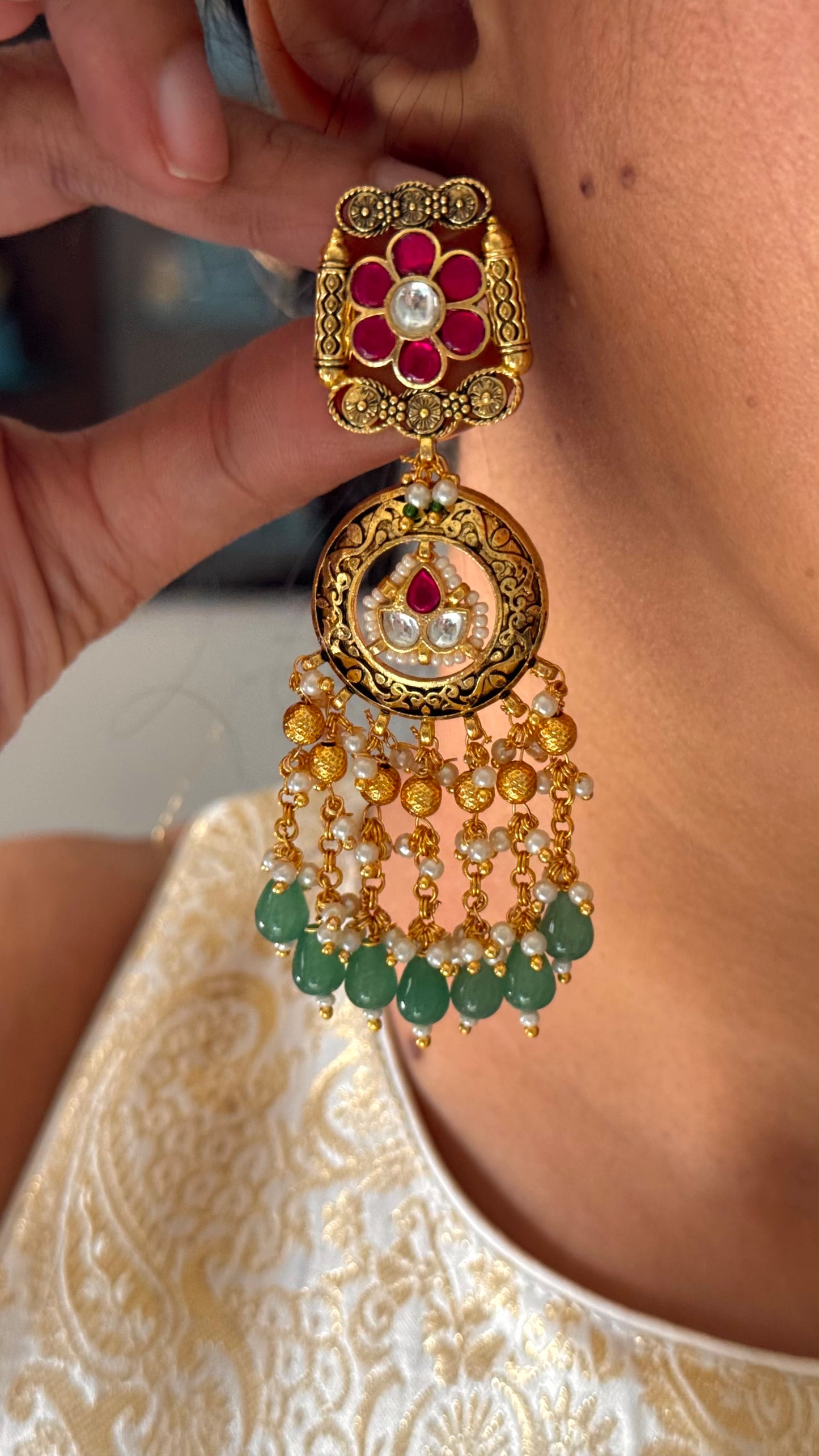 Heritage gold polki rani floral necklace