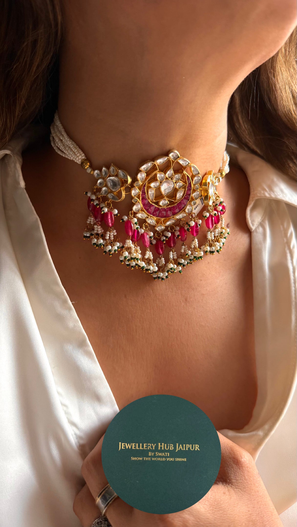 Rani pink paachi kundan choker Necklace
