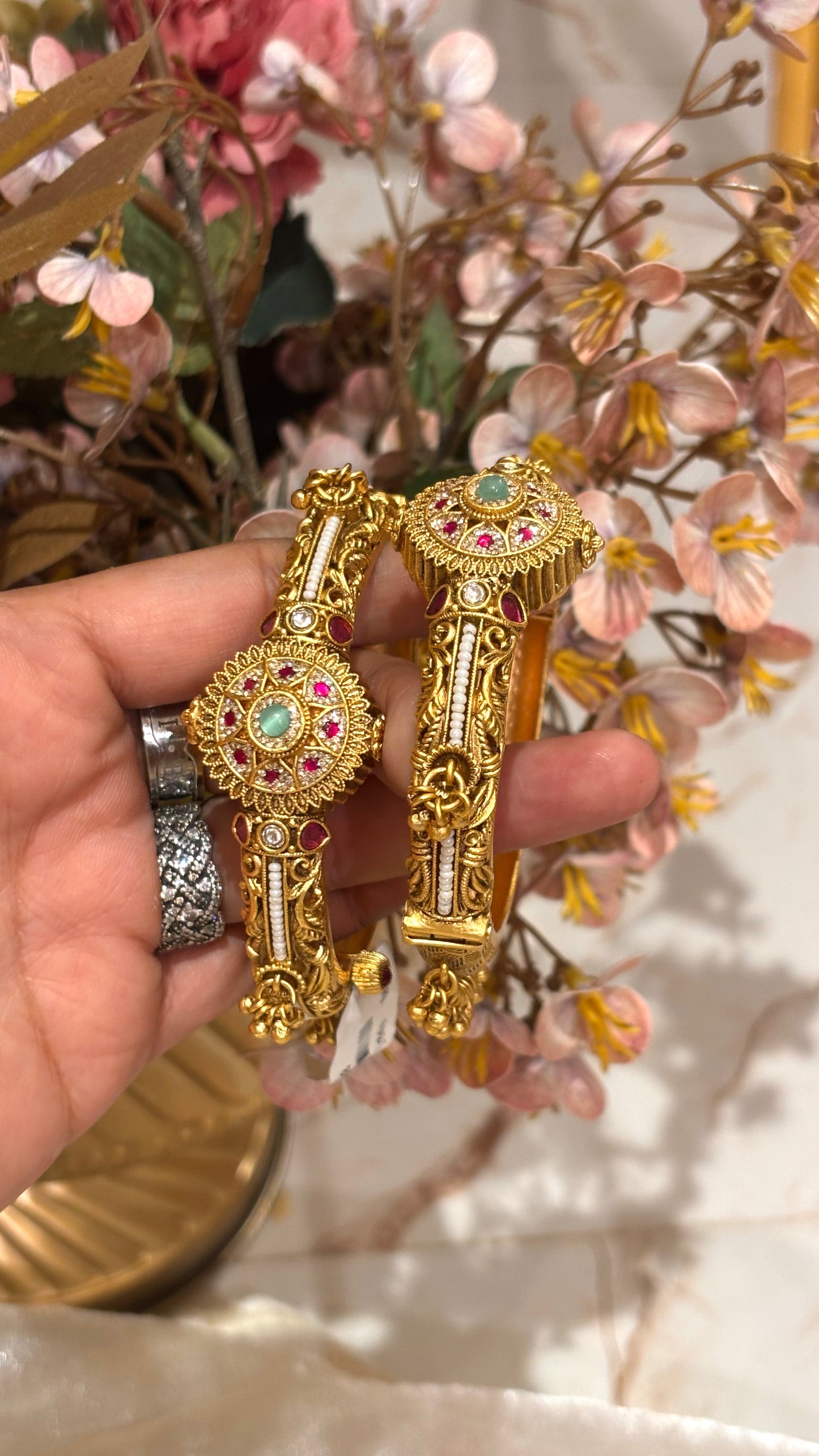 Swarovski mint & rani pink bangles with hangings