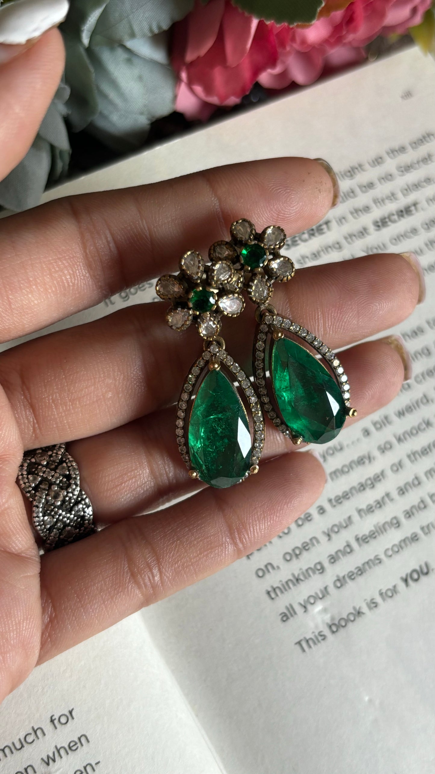 Emerald doublet Victorian necklace with earrings