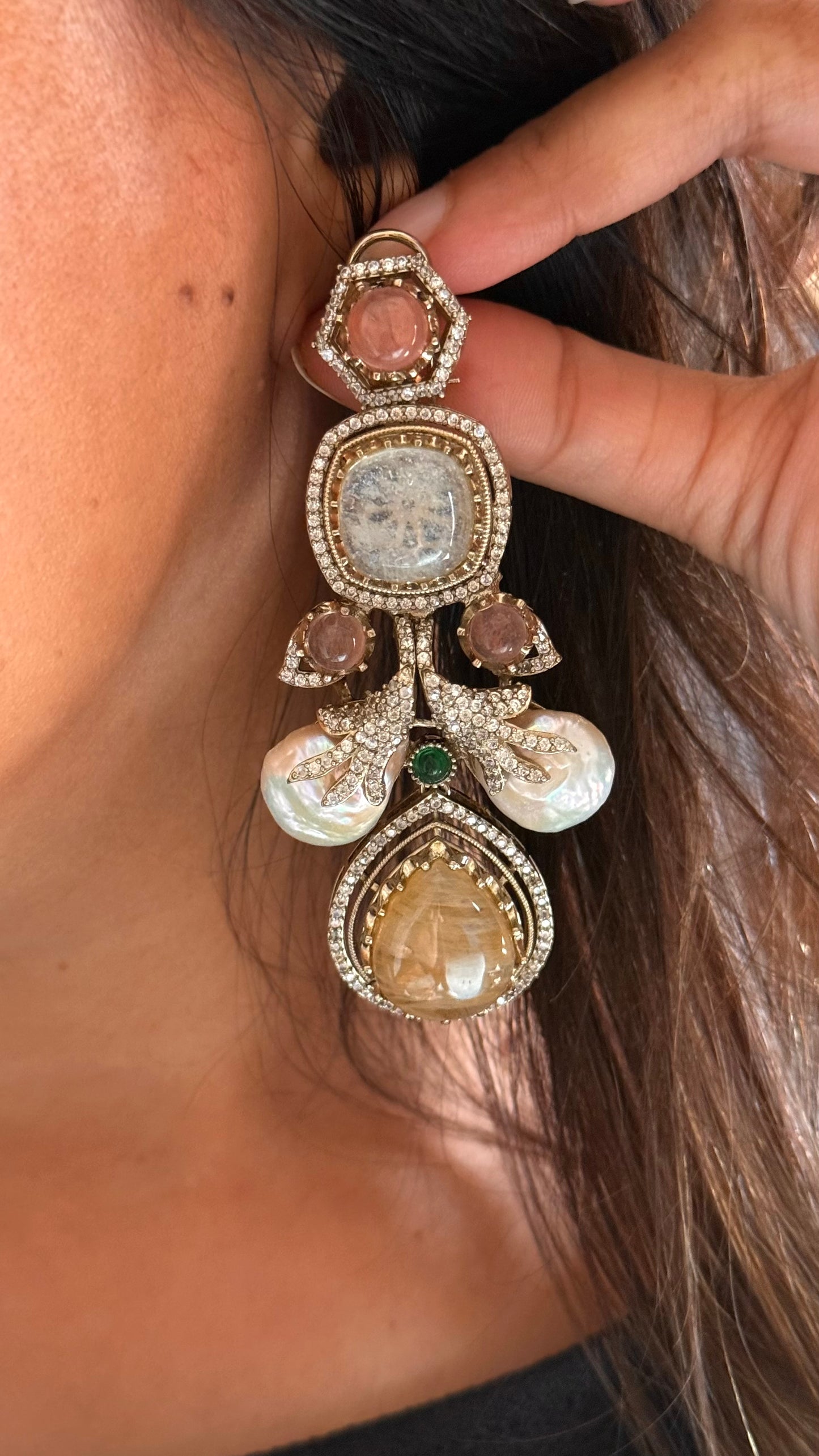 Sabya inspired peach & real stone Earrings