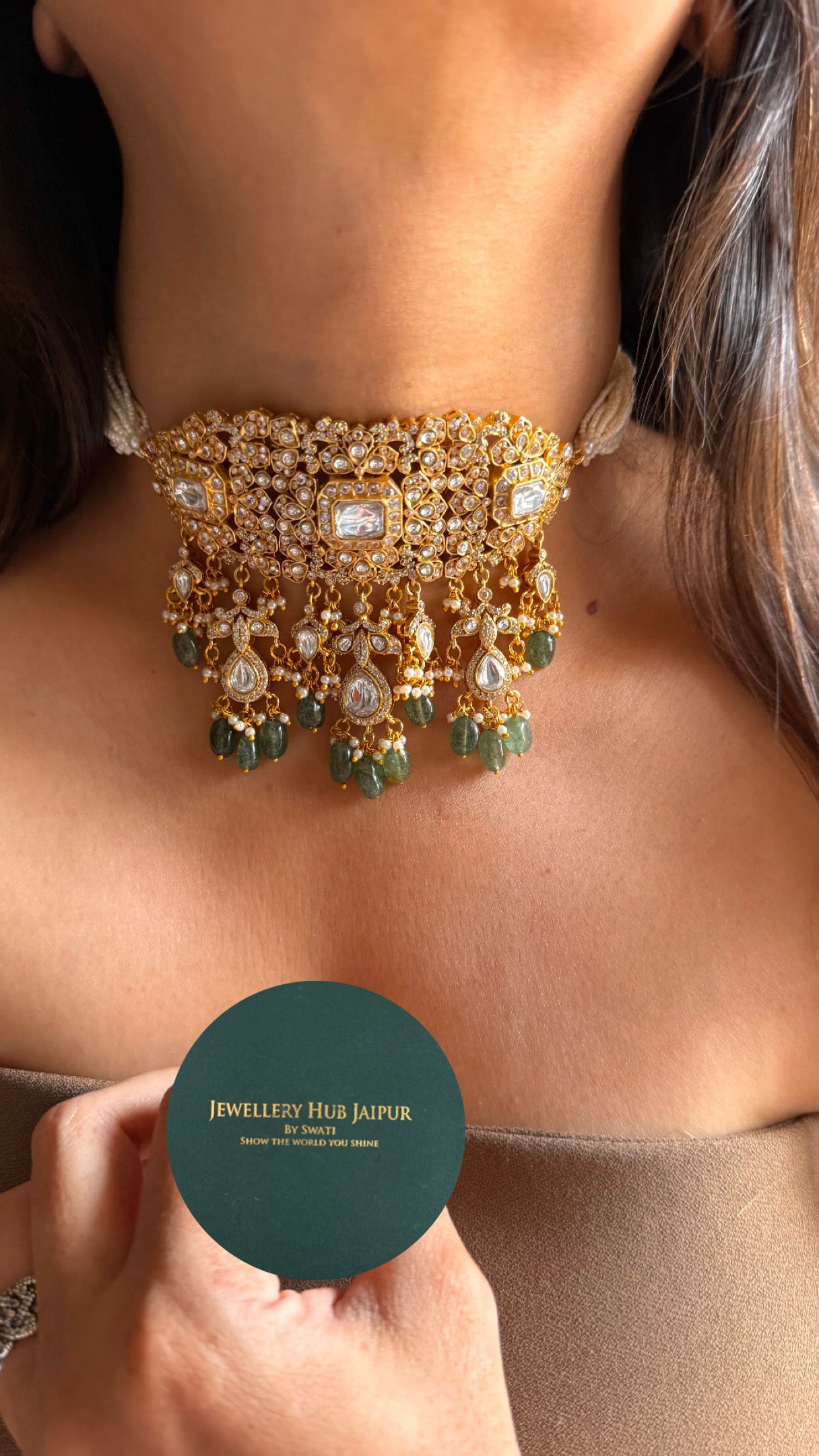 Paachi Kundan with mint drops thread choker necklace