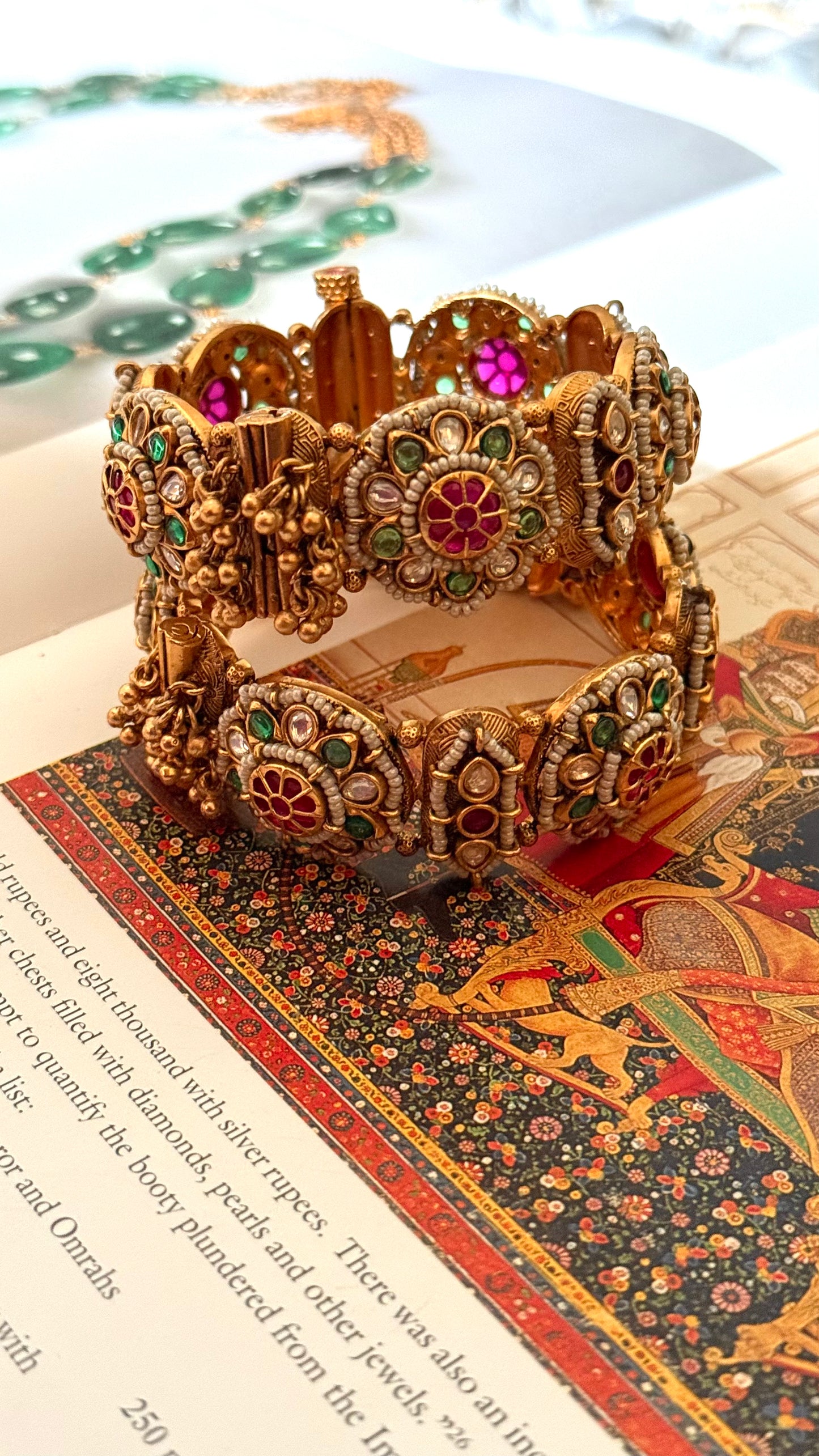 Rani pink & emerald floral rajwada openable bangle