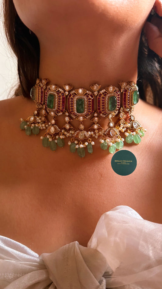 Mint doublet & Rani pink with mint drops Choker set