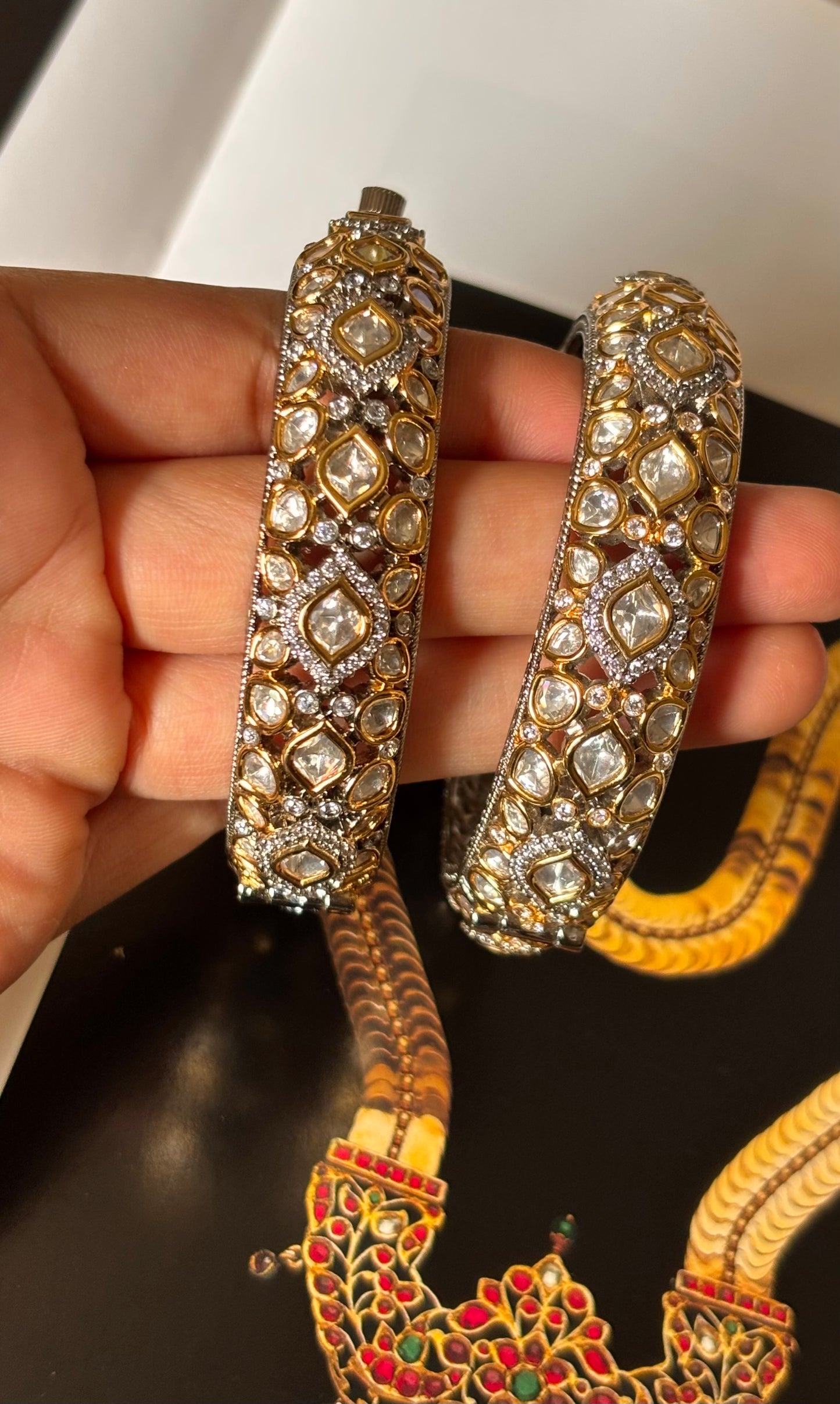 Moissanite polki Victorian openable bangles