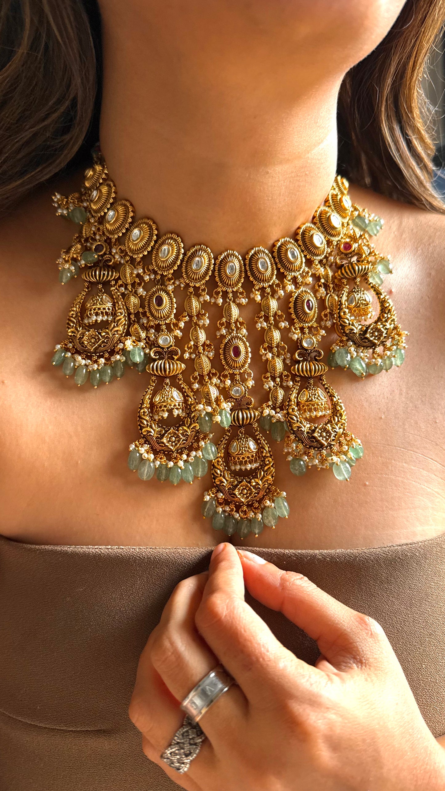 Oxidised Royal Rajwada chand jhumki necklace