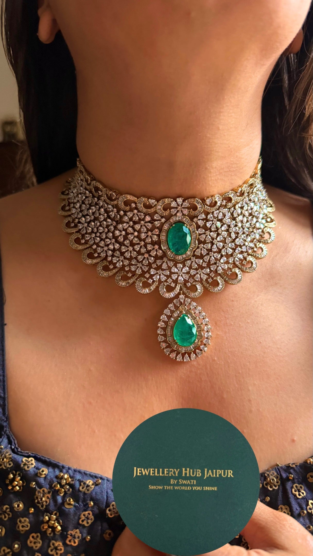Emerald cz diamond choker Necklace
