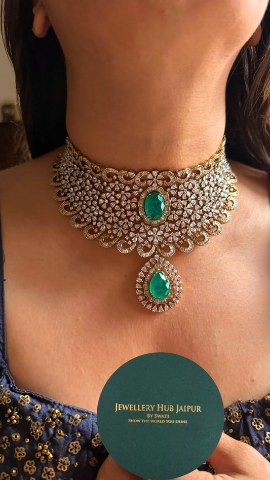 Emerald cz diamond choker Necklace
