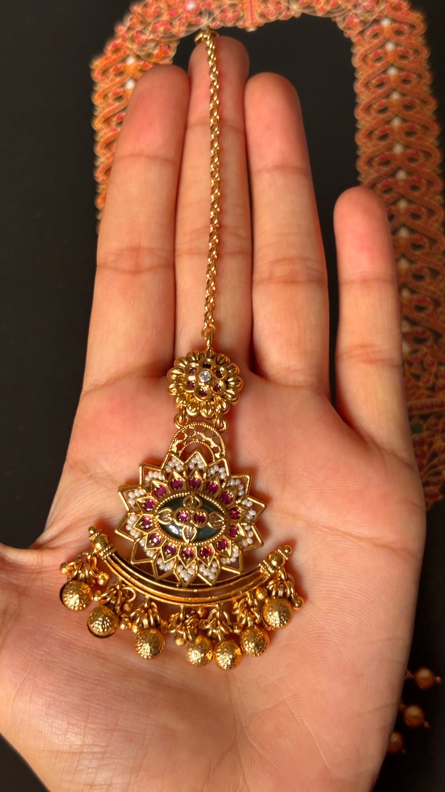 Ruby floral golden gungro drops Maangtika