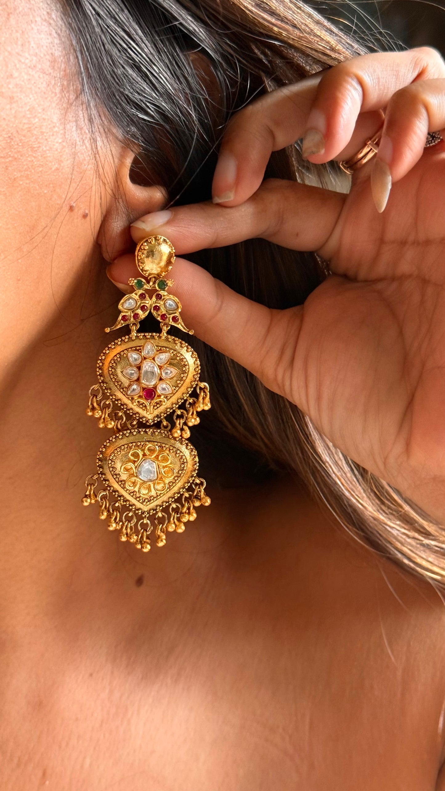 Real moissanite peacock inspired rajwada danglers