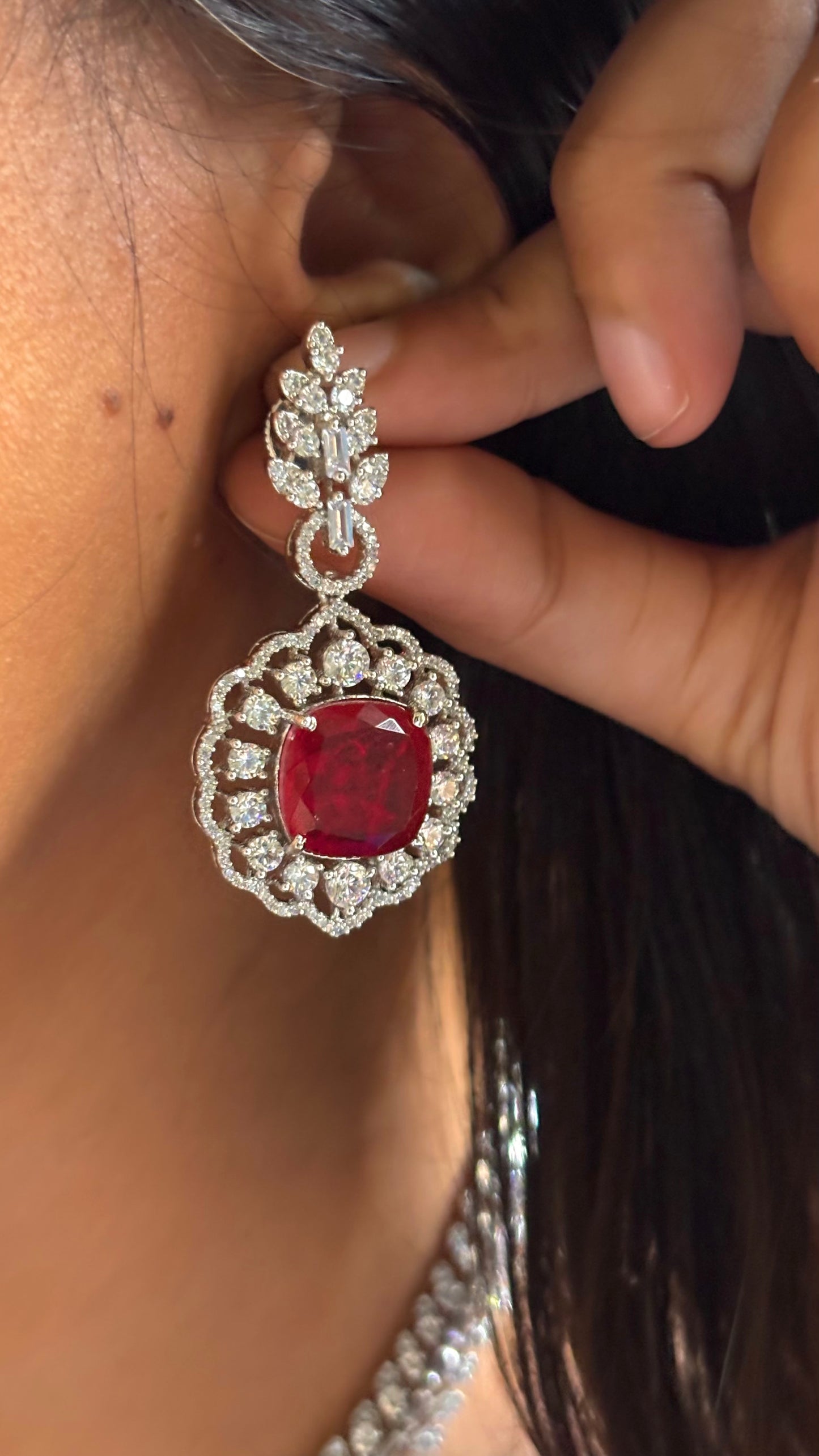 Ruby Designer cz leafy crystal necklace