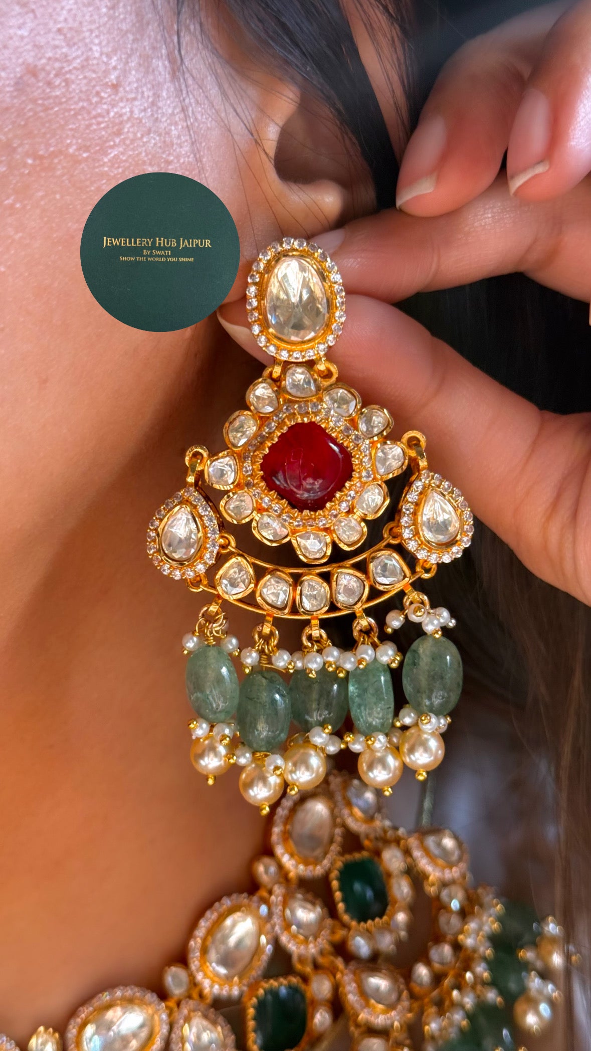 Emerald Ruby real moissanite statement necklace