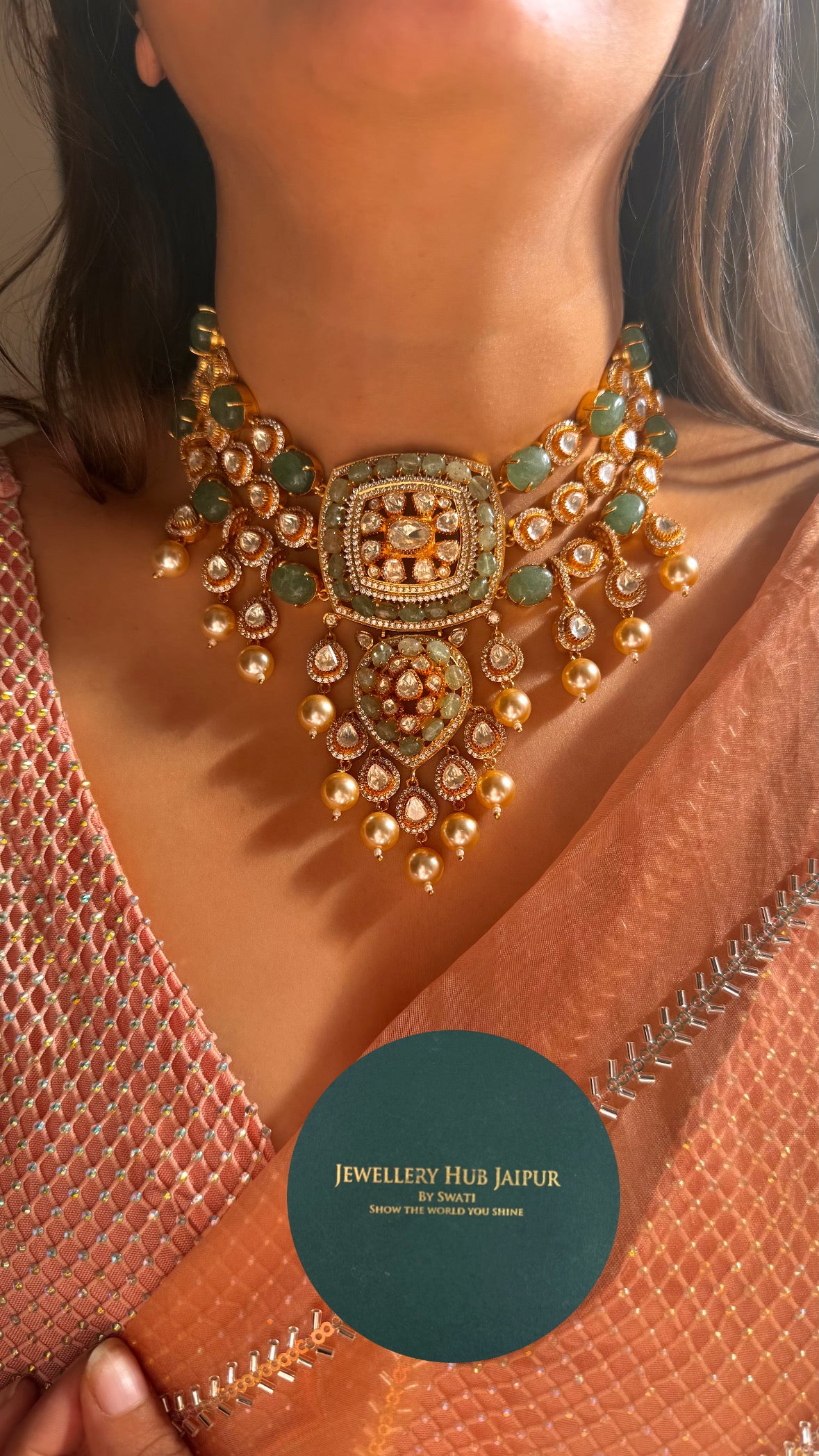 Mint strawberry real moissanite necklace