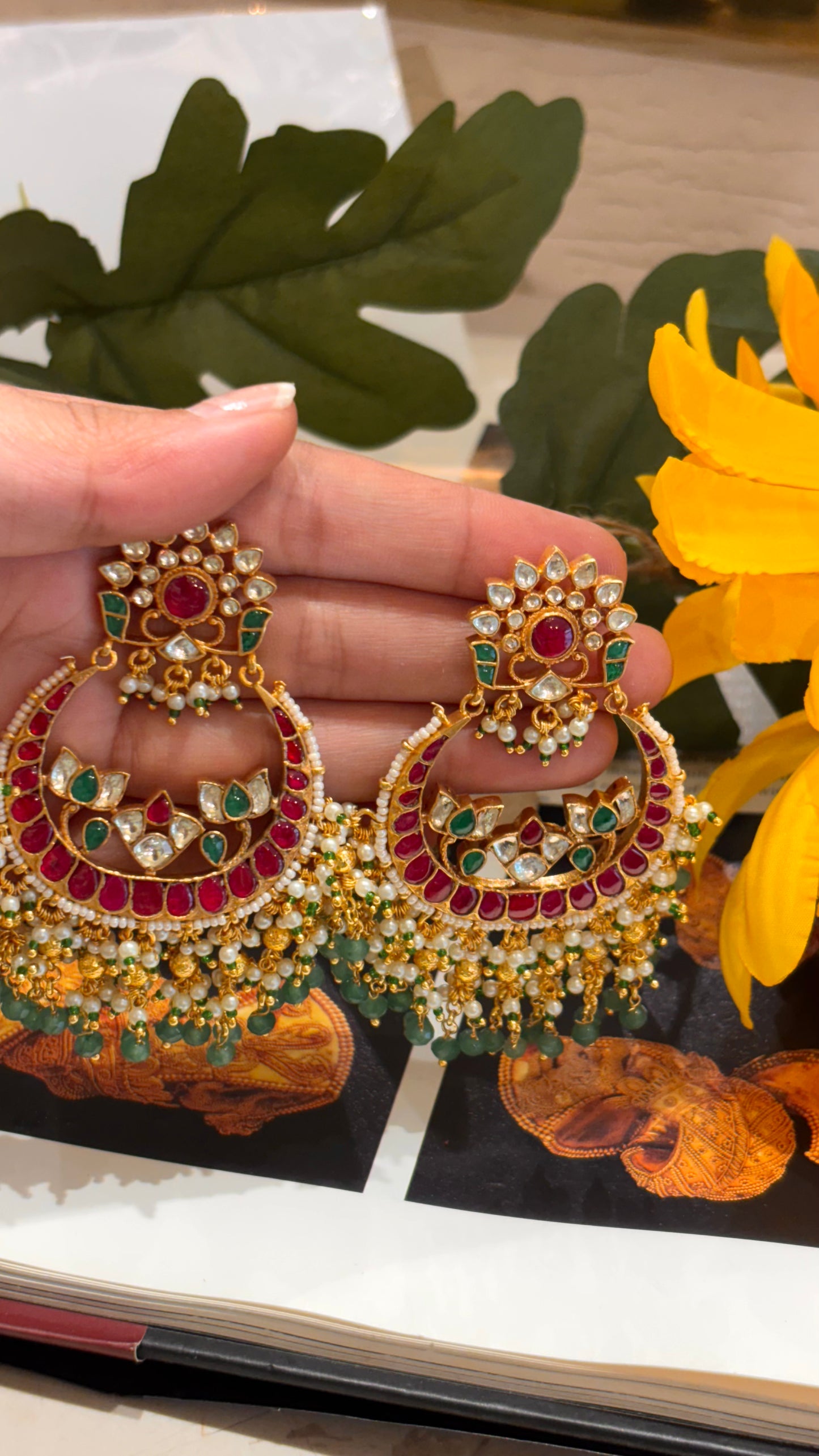 Pachi kundan heritage chaandbali earrings