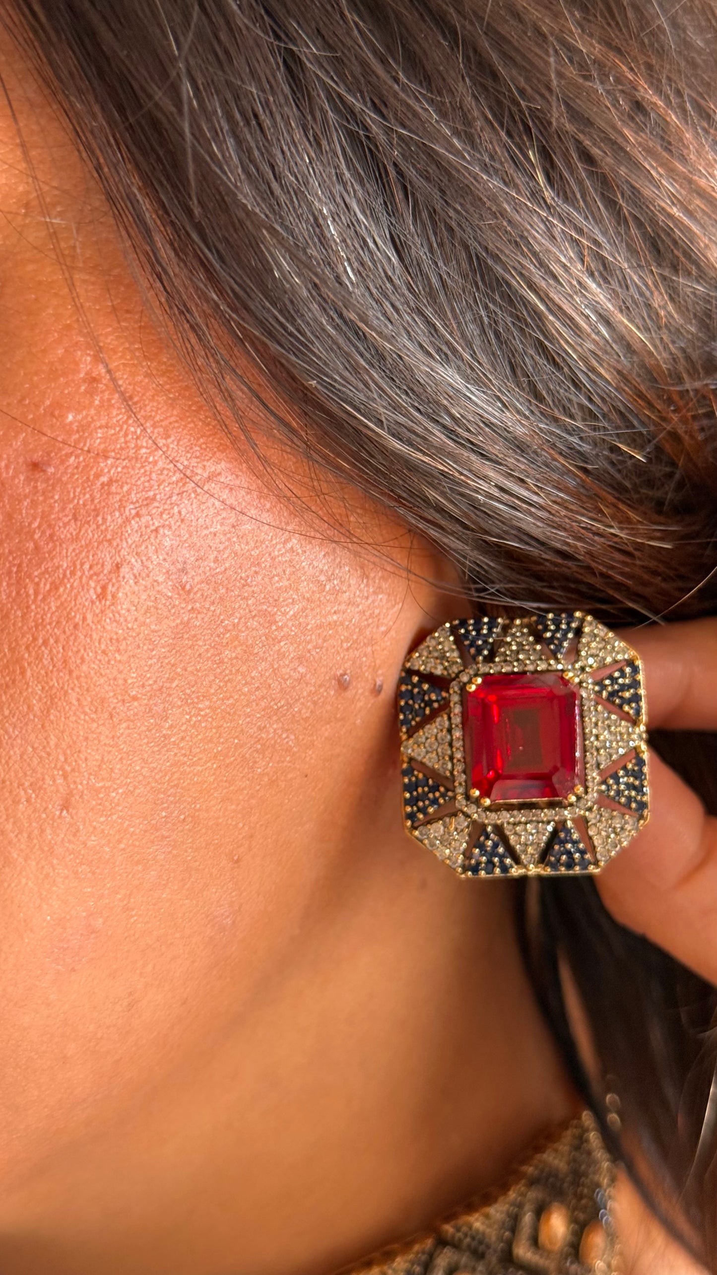 ruby & sapphire peeli polki designer necklace